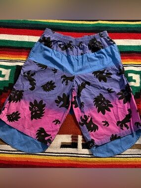Men's Gradient Purple to Pink Casual Shorts with Black Print